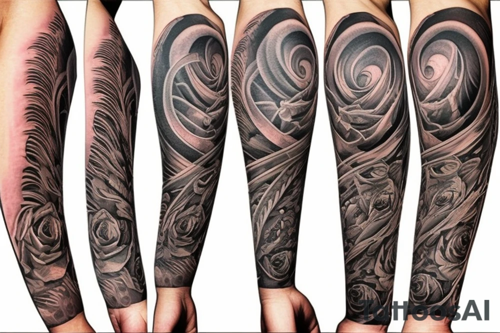 Arm tattoo, Elements of time, symbols of love, spiral staircase tattoo idea
