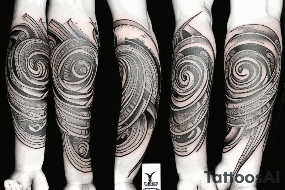 Arm tattoo, Elements of time, symbols of love, spiral staircase tattoo idea