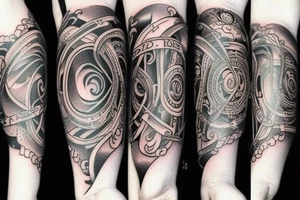 Arm tattoo, Elements of time, symbols of love, spiral staircase tattoo idea