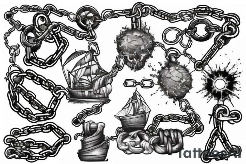 Chains breaking and ships burning tattoo idea