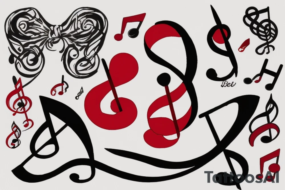 Musical note wearing a red bandana tattoo idea