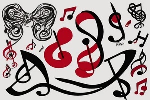 Musical note wearing a red bandana tattoo idea