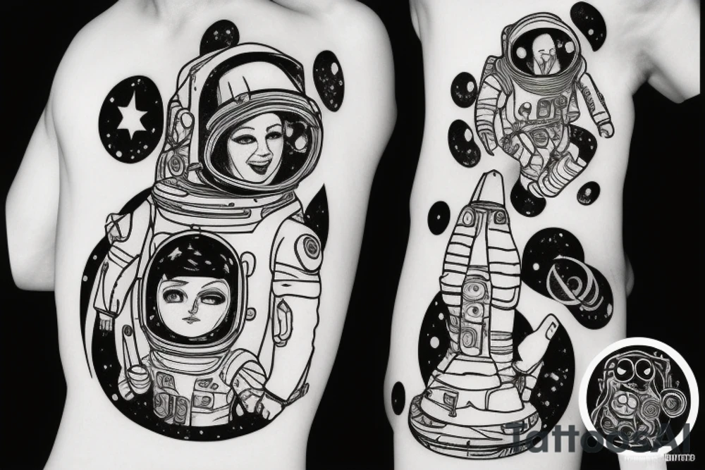 austronaut in space with music tattoo idea