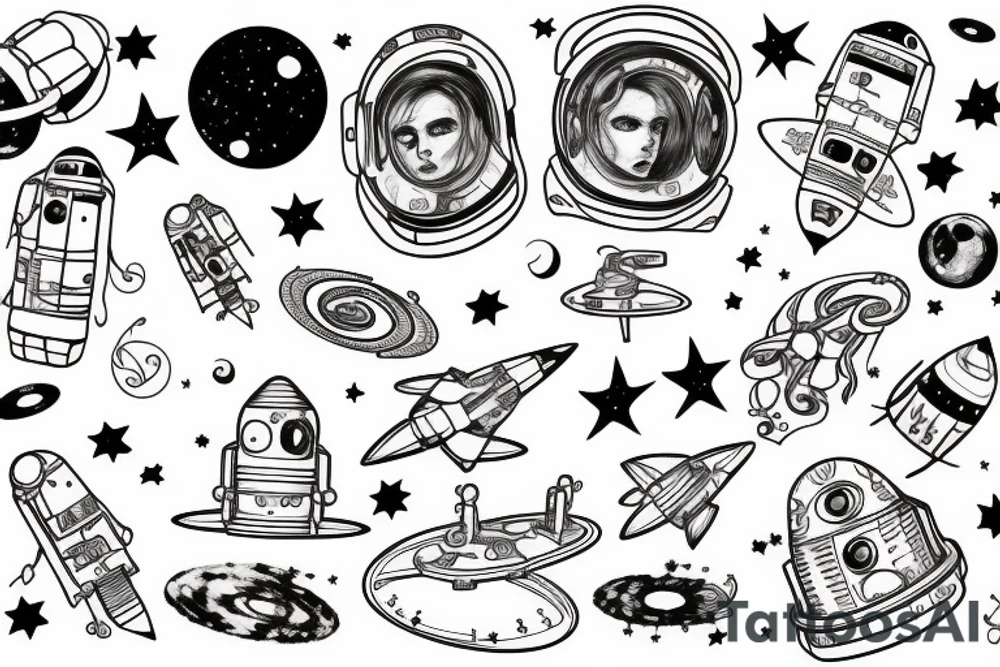 austronaut in space with music tattoo idea