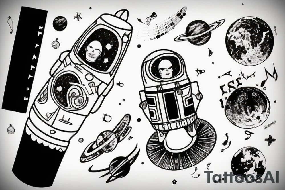 Astronaut in space with music tattoo idea