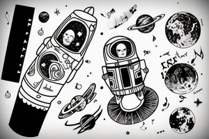 Astronaut in space with music tattoo idea