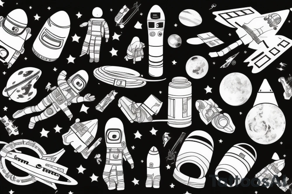 Astronaut in space with music tattoo idea