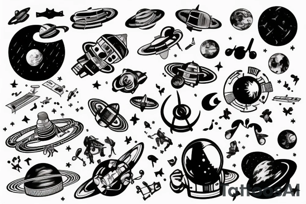 Astronaut in space with music tattoo idea
