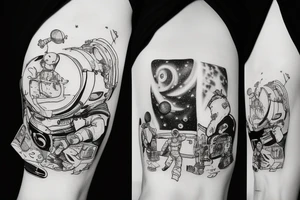 Astronaut floating in space listening to music tattoo idea
