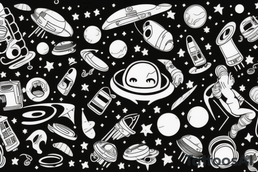 Astronaut floating in space listening to music tattoo idea