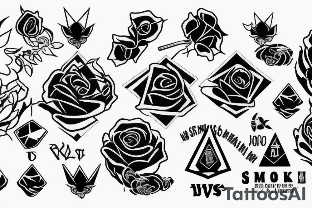 Three roses with smoke, a Wu Tang symbol an ank and pyramids tattoo idea