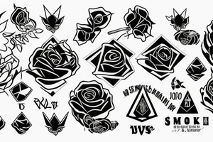 Three roses with smoke, a Wu Tang symbol an ank and pyramids tattoo idea