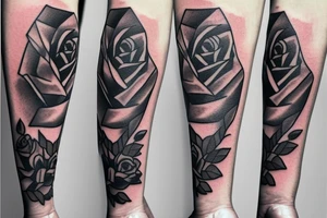 3 roses going up arm with smoke and pyramids tattoo idea