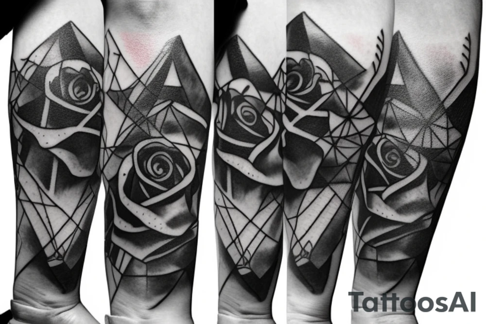 3 roses going up arm with smoke and pyramids tattoo idea