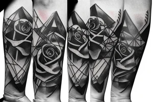 3 roses going up arm with smoke and pyramids tattoo idea