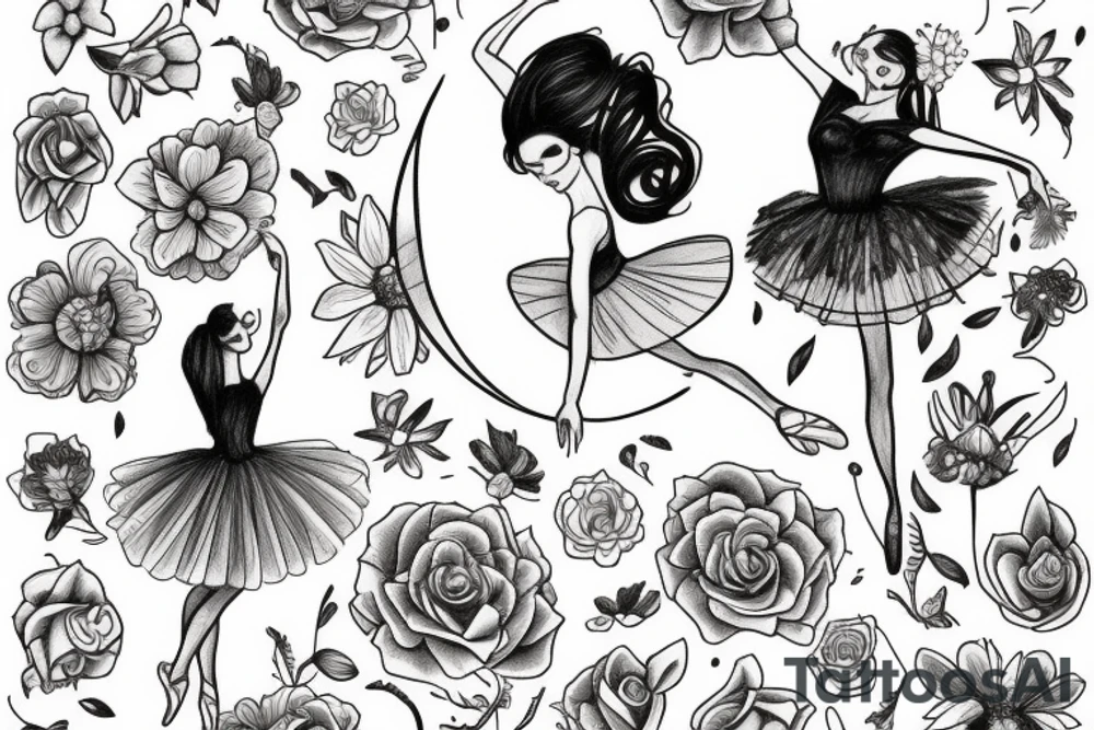 I want a ballerina dancing with flowers wrapped around her tattoo idea
