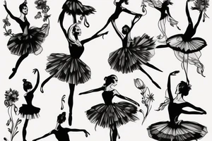I want a ballerina dancing with flowers wrapped around her tattoo idea
