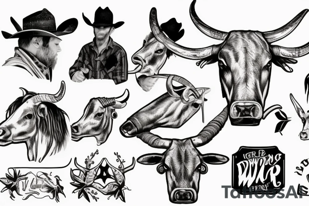 Cowboy wrangling a longhorn tattoo idea