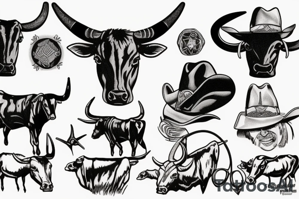Cowboy wrangling a longhorn tattoo idea