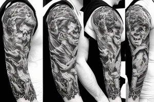 Demon burning in hell sleeve tattoo idea