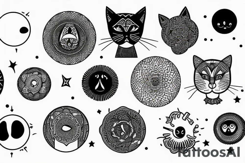 Mandela, moon, sun, stars, cat tattoo idea