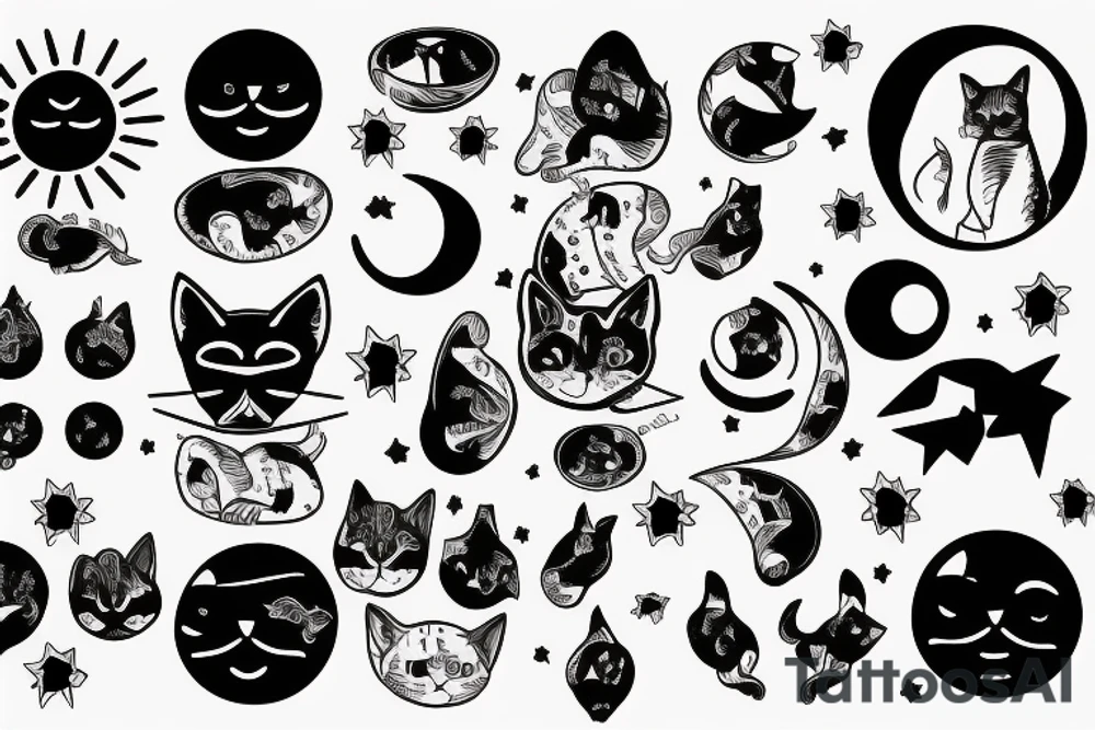 Mandela, moon, sun, stars, cat tattoo idea