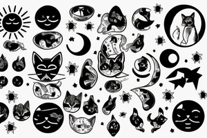 Mandela, moon, sun, stars, cat tattoo idea