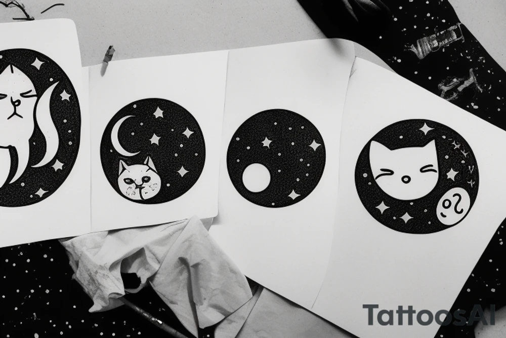 moon, sun, stars, cat tattoo idea