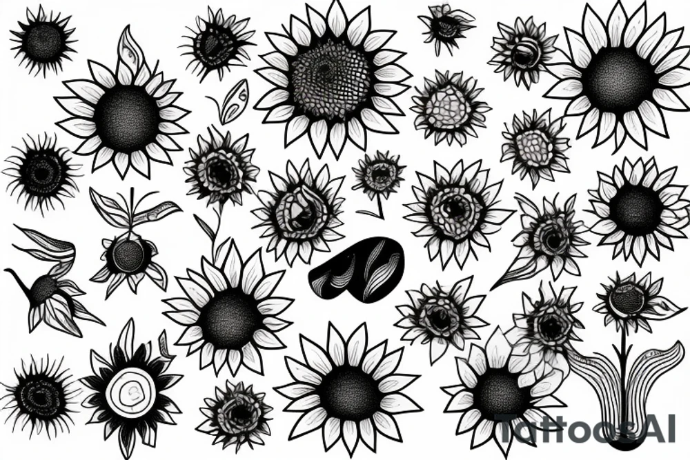 line drawing of a sunflower tattoo idea