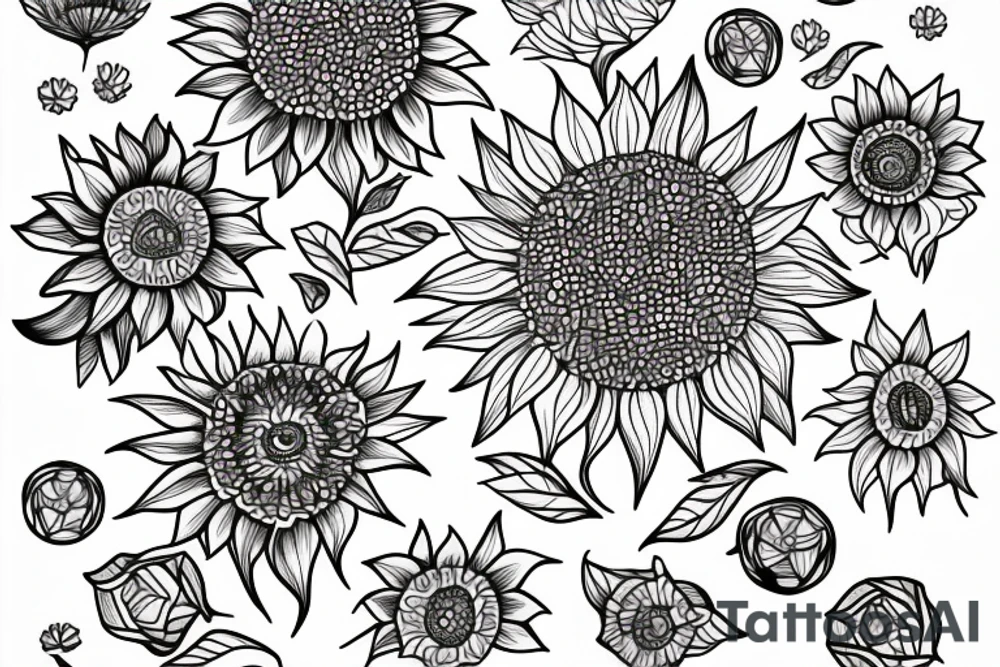 line drawing of a sunflower tattoo idea