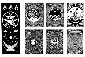 Snowboarder, mountain, birds, sky with planets, starsigns, lion tattoo idea