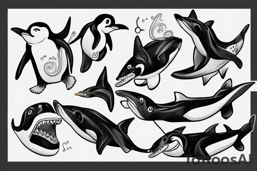 Penguin in sharksuit tattoo idea