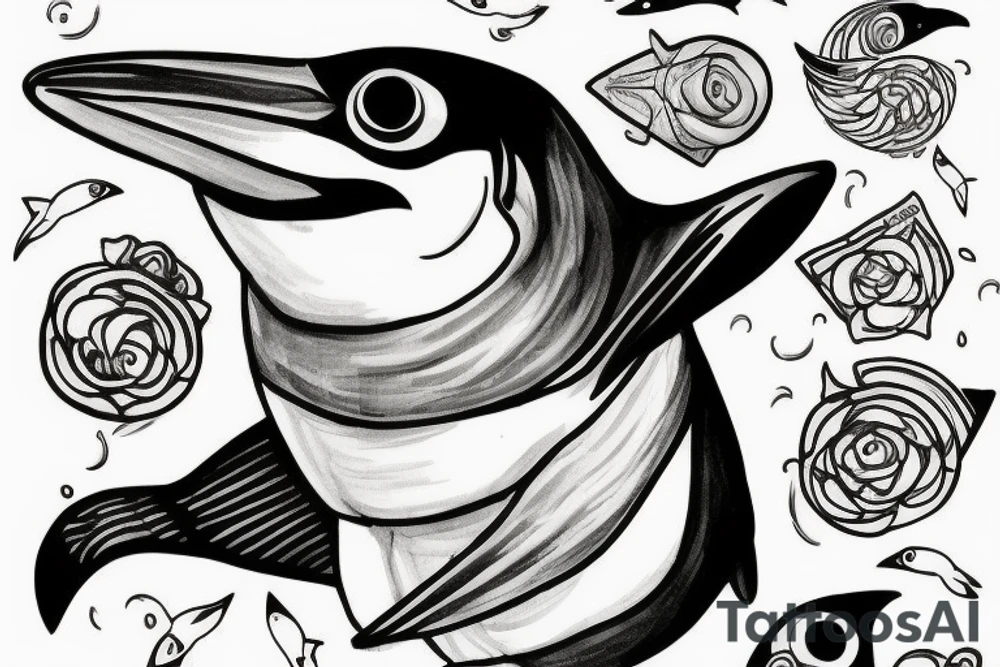 Penguin in sharksuit tattoo idea