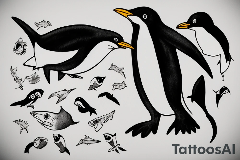 Penguin in sharksuit tattoo idea