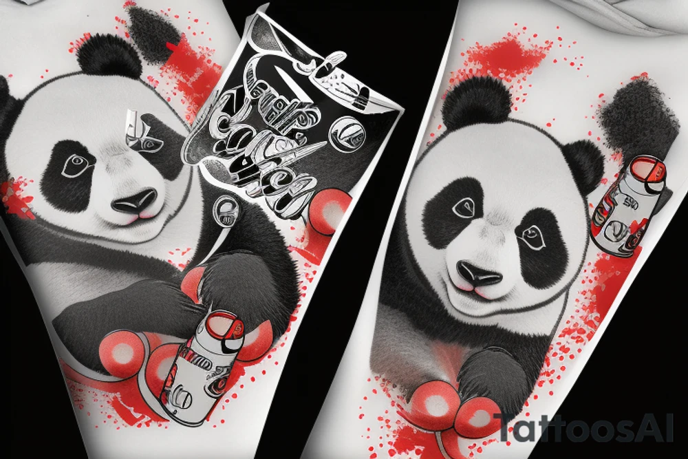 Panda wearing a adidas hoodie holding a can of coca cola tattoo idea