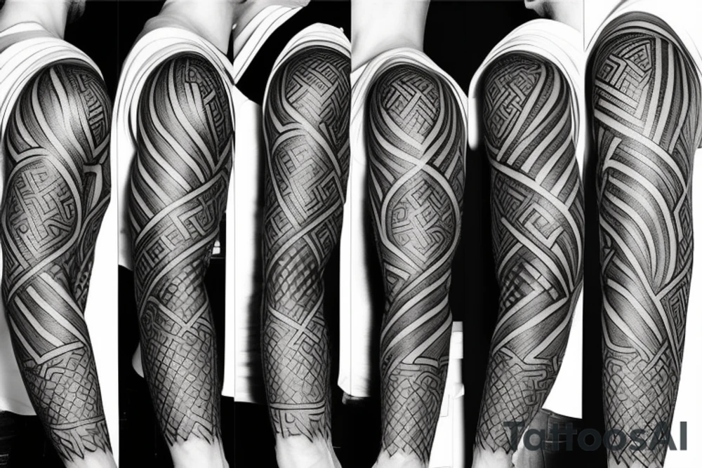 make a full sleeve tattoo for me which includes greek gods, zeus, nordic symbols, greek columns tattoo idea