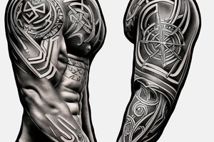 make a full sleeve tattoo for me which includes greek gods, zeus, nordic symbols, greek columns tattoo idea