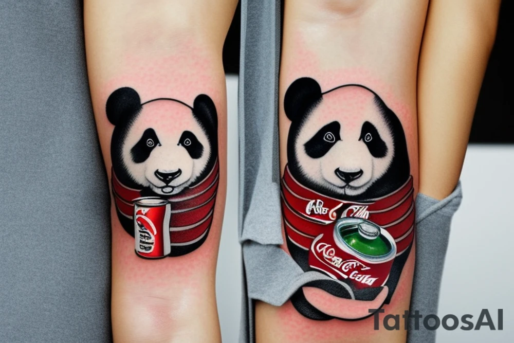Panda wearing a hoodie holding a coca cola tattoo idea