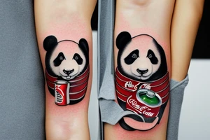 Panda wearing a hoodie holding a coca cola tattoo idea