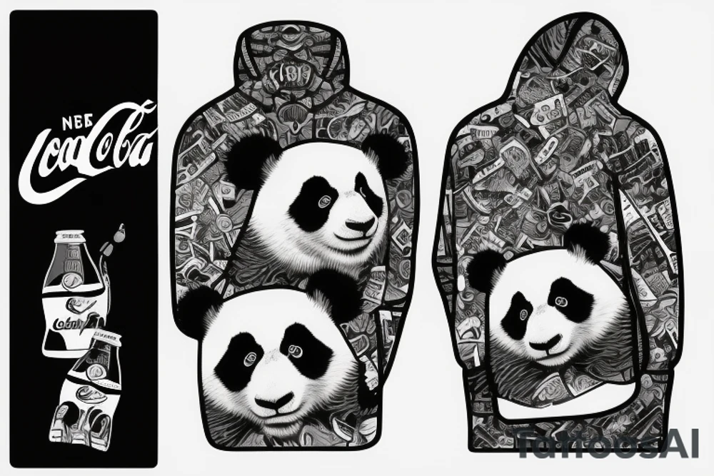 Panda wearing hoodie holding coca cola tattoo idea