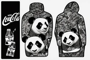 Panda wearing hoodie holding coca cola tattoo idea