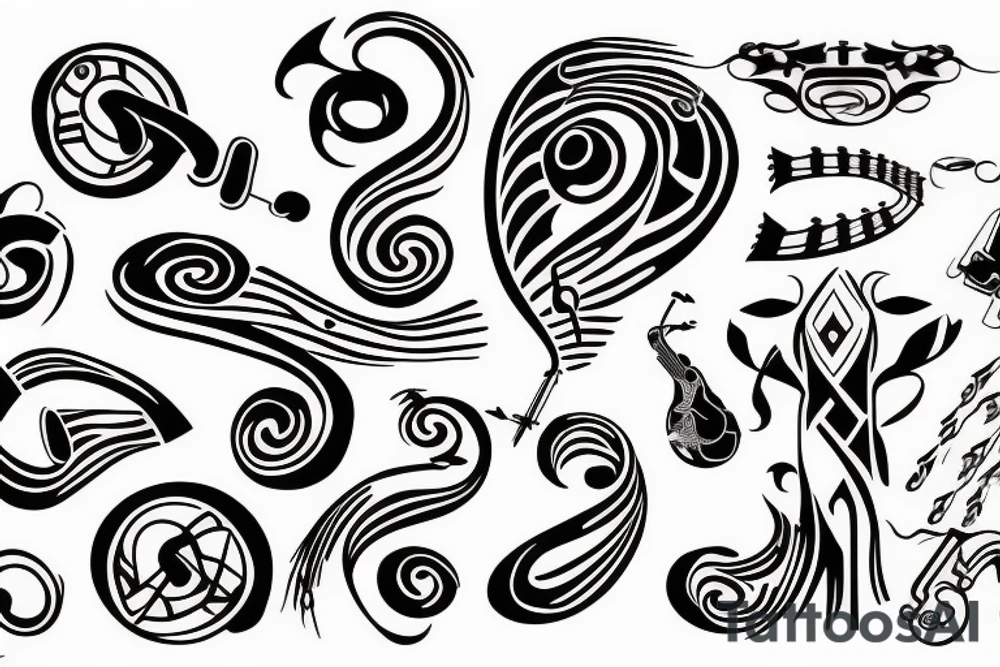 2 bass clef notes combined tribal musical tattoo idea