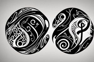 2 bass clef notes circling into each other similar to a yin yang, make it very clear its a bass clef don't over complicate super simple tattoo idea