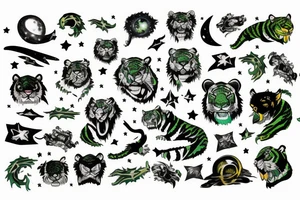 Green sabertooth tiger in space with constellations tattoo idea
