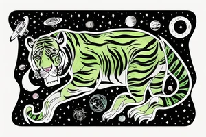 Green sabertooth tiger in space with constellations tattoo idea