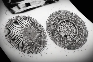 Astronaut, space, sacred geometry, music, wave form, lunar cycle, time, alone tattoo idea