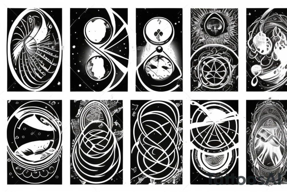 Astronaut, space, sacred geometry, music, wave form, lunar cycle, time, alone tattoo idea