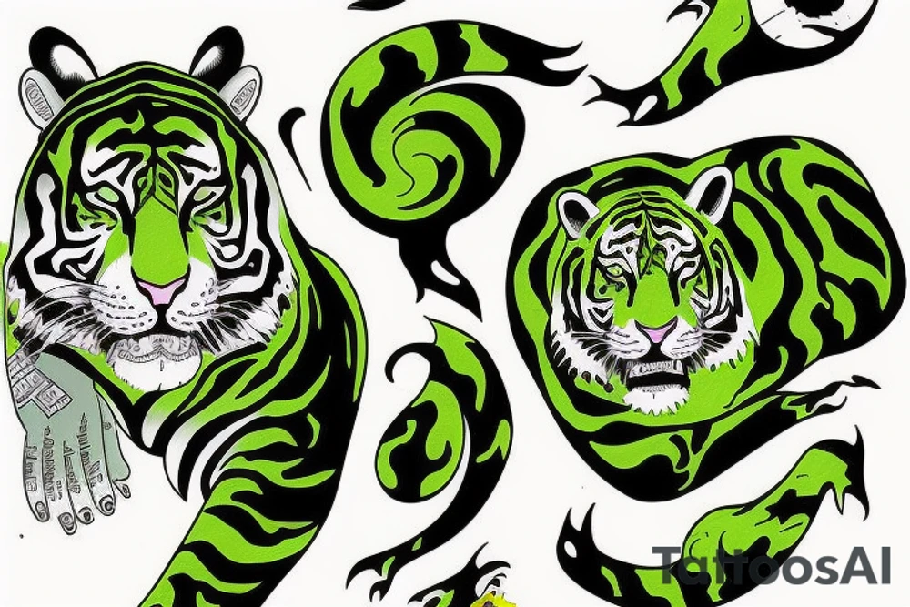 Green tiger jumping through space tattoo idea