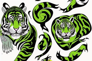 Green tiger jumping through space tattoo idea
