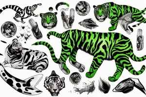 Green tiger jumping through space tattoo idea